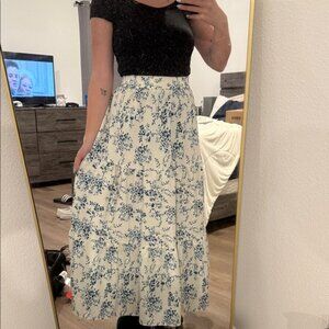 SHEIN Cream and Blue Floral A-Line Skirt